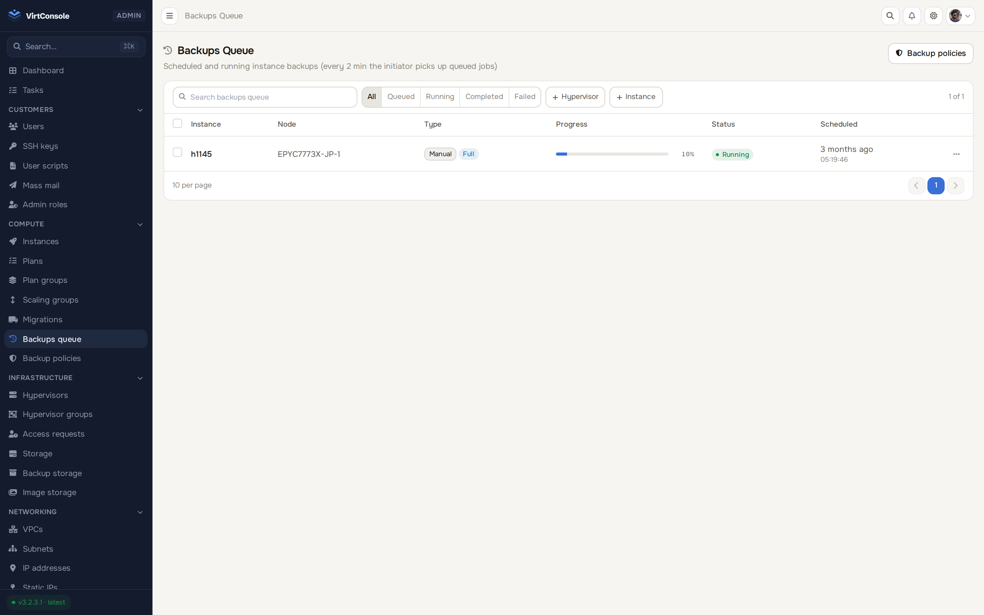 VirtConsole git push-to-deploy screen showing a connected repository and deployment history